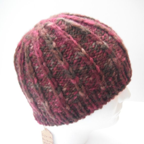 Hand Knitted Hat Toque Adult Size - M-(L) Acrylic Burgundy Unisex Color Blue-019 - Picture 4 of 10